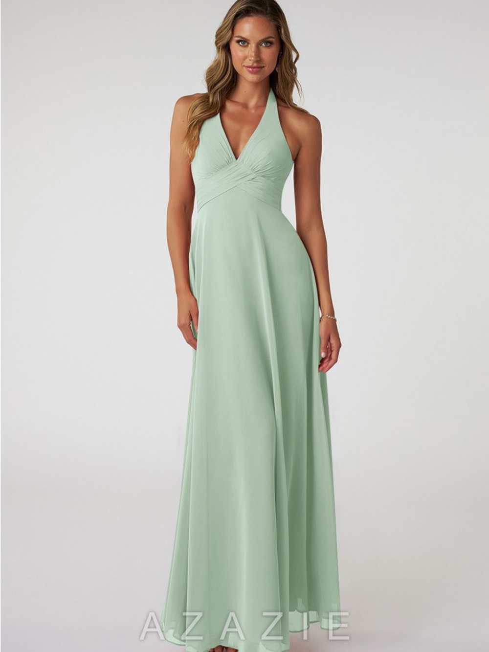 NWT Azazie Tessie Agave Halter Formal Dress Size 0